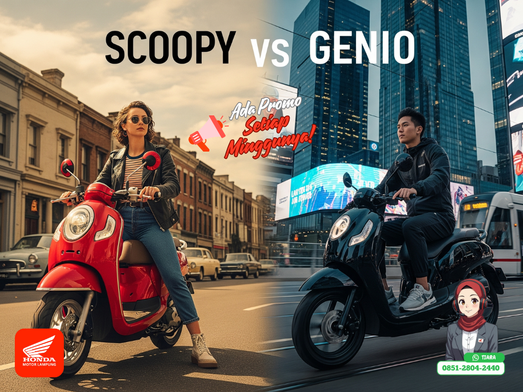 Perbandingan motor honda scoopy vs genio yang lebih baik.